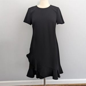 Calvin Klein Boat Neck Short Sleeve Belted Ruffle Hem Faux Wrap Dress 8 $100